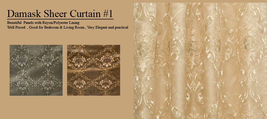 damask sheer Curtain Beautiful  Panels with Rayon/Polyester Lining Well Priced  , Good for Bedroom & Living Room , Very Elegant and practical